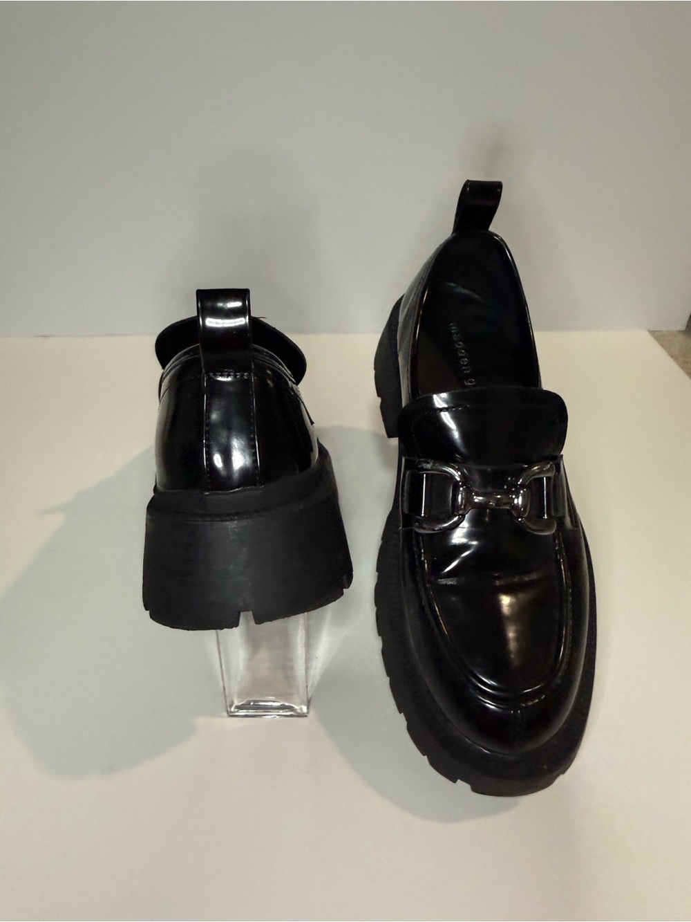 Madden Girl Black Patent Lug Sole Loafers with Metal Bit - Picture 7 of 9
